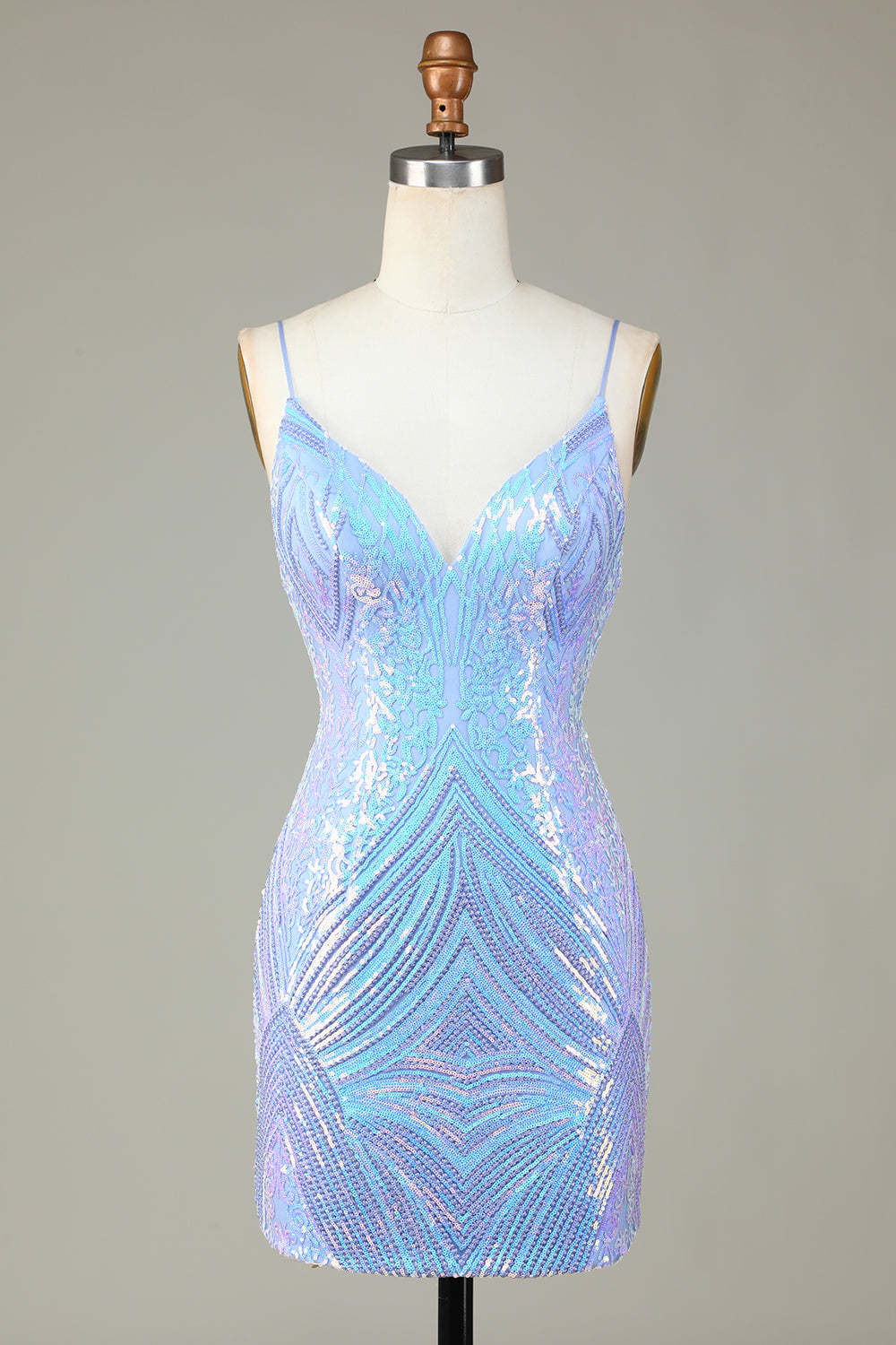 Glitter Blue Sequins Tight Short Homecoming Dress