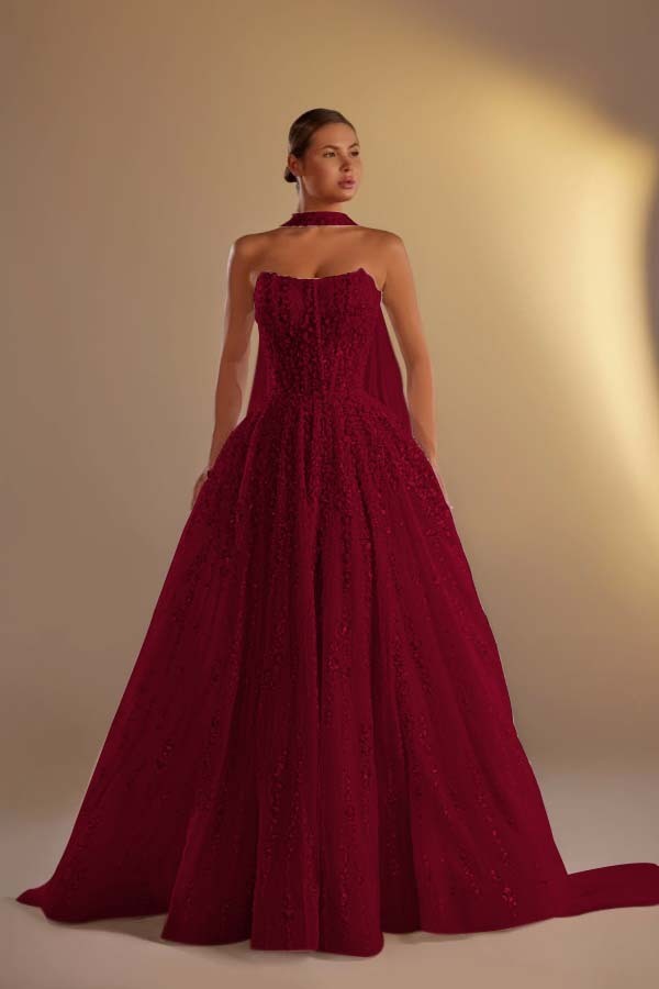 Strapless Sleeveless Long A Line Prom Dress With Pleated Beading