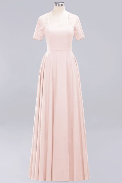 BMbridal Dark Navy Open-Back Long Bridesmaid Dress With Short Sleeves-BMbridal