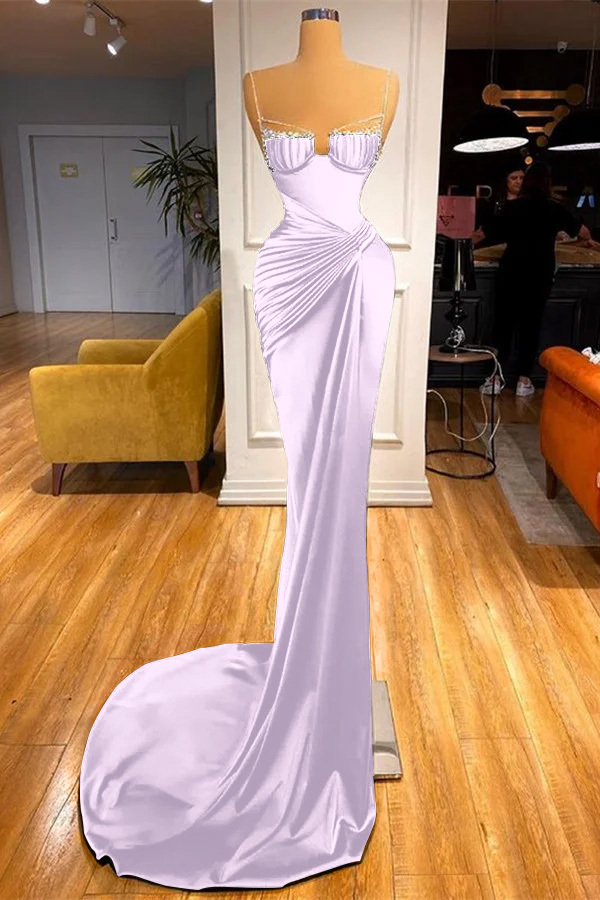 Mermaid Dark Green Spaghetti Strap Sleeveless Long Prom Dress With Beadings