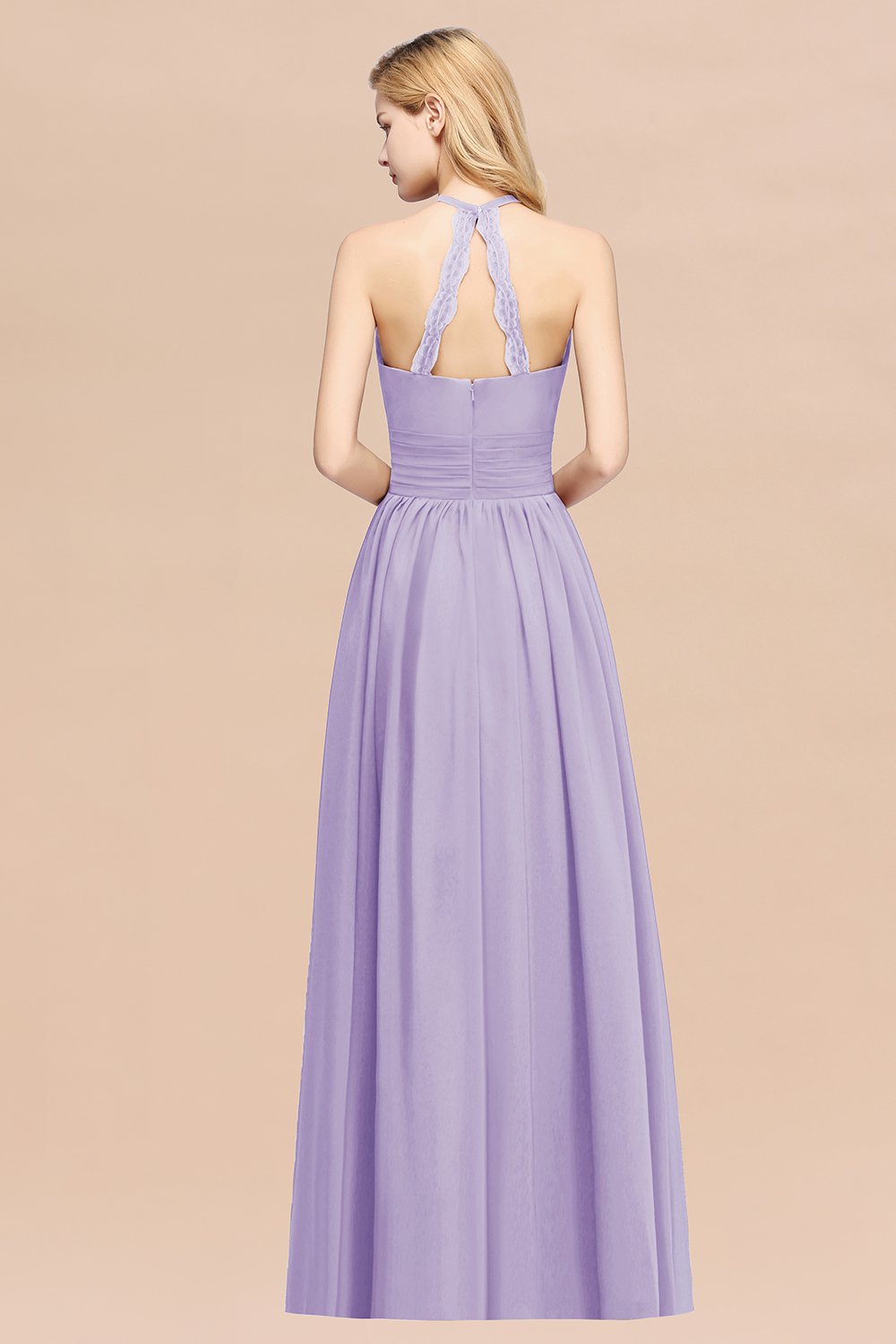 BMbridal Elegant High-Neck Halter Long Affordable Bridesmaid Dresses with Ruffles-BMbridal