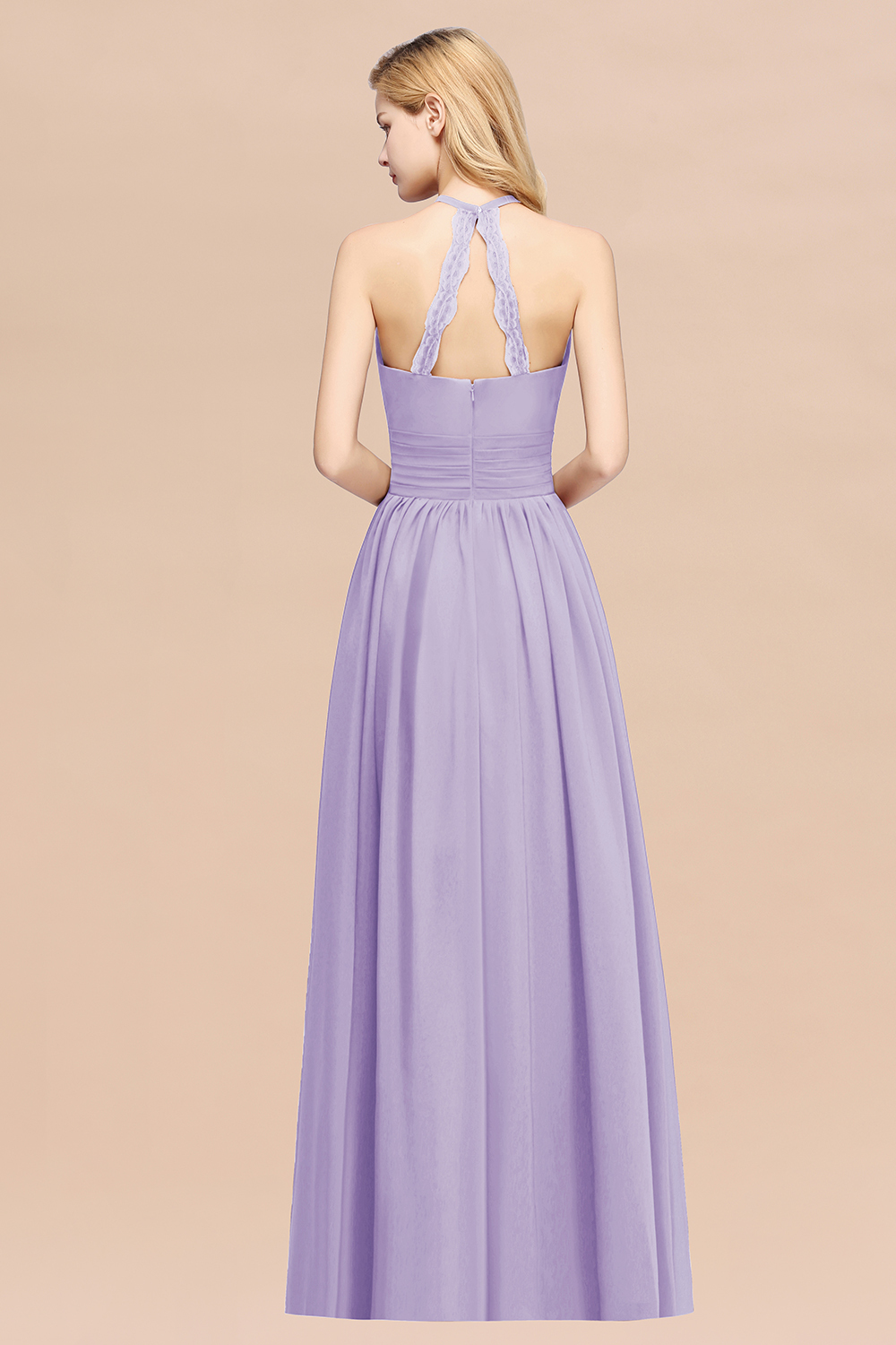 BMbridal Elegant High-Neck Halter Long Affordable Bridesmaid Dresses with Ruffles-BMbridal