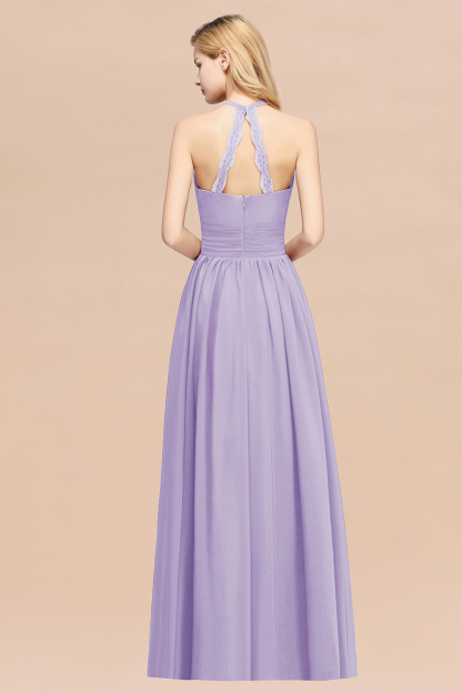 BMbridal Elegant High-Neck Halter Long Affordable Bridesmaid Dresses with Ruffles-BMbridal