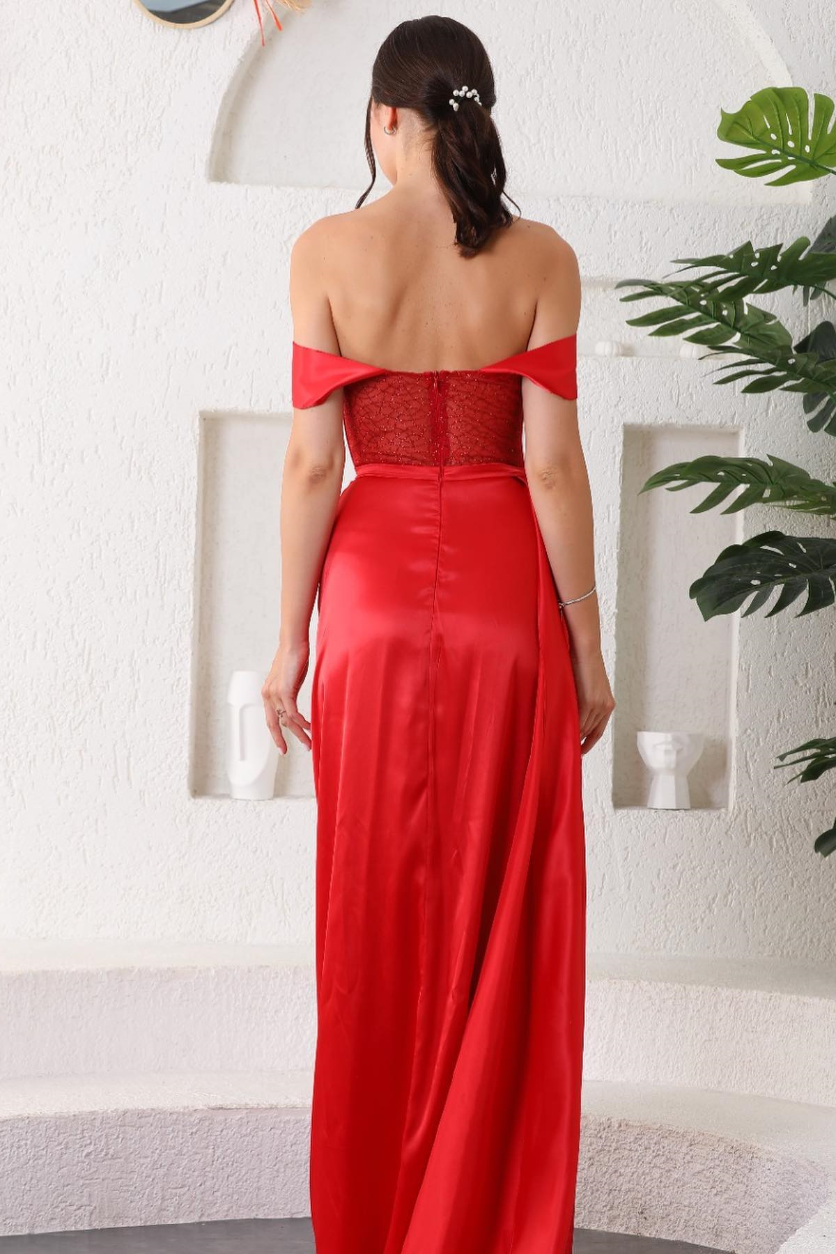 Red Sweetheart Off the Shoulder Mermaid Prom Dress With Split
