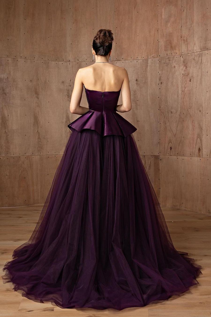 Tulle Strapless Sleeveless A Line Long Prom Dress With Ruffles