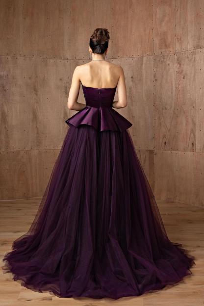 Tulle Strapless Sleeveless A Line Long Prom Dress With Ruffles