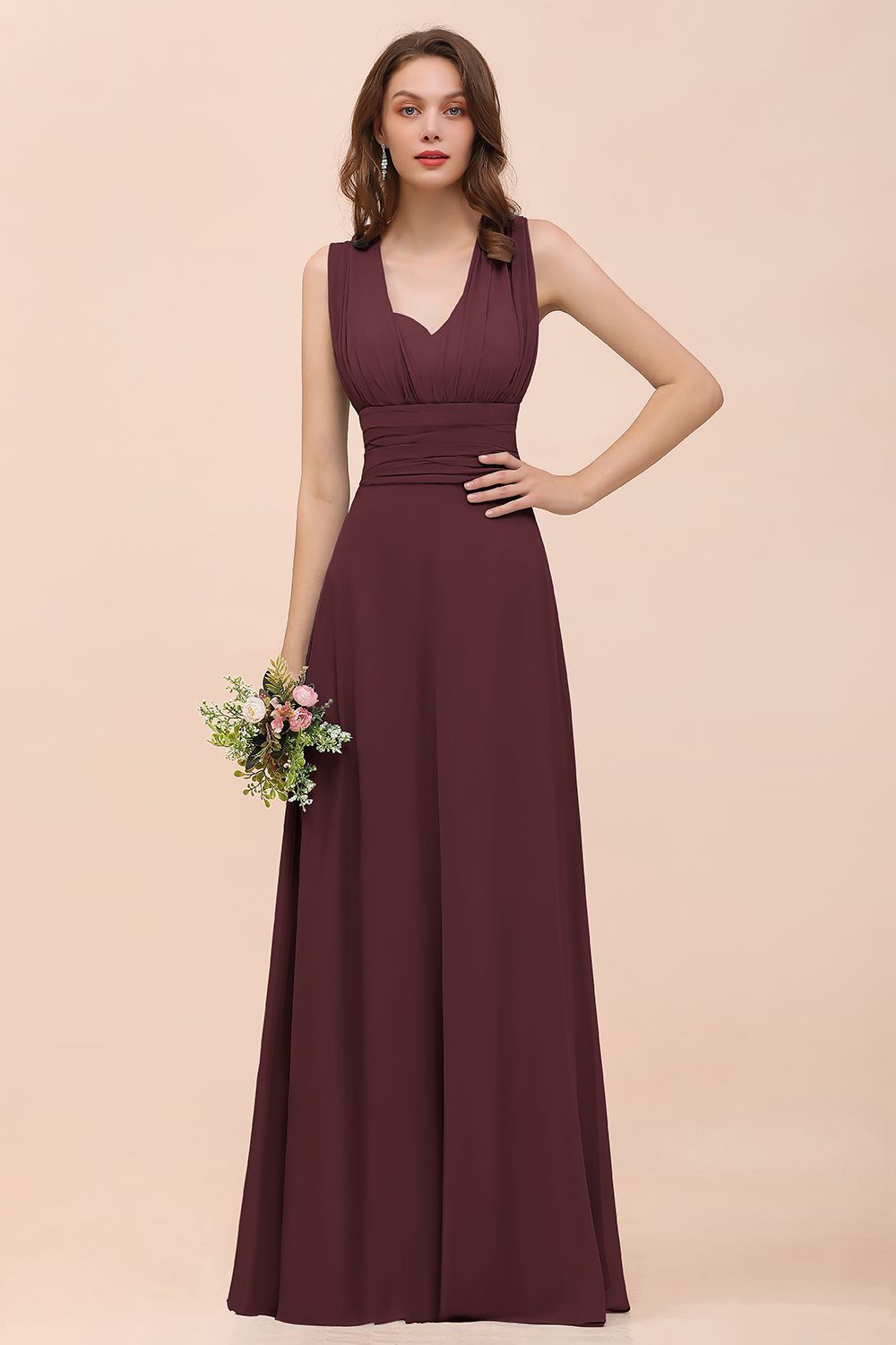 BMbridal New Arrival Dusty Blue Ruched Long Convertible Bridesmaid Dresses-BMbridal