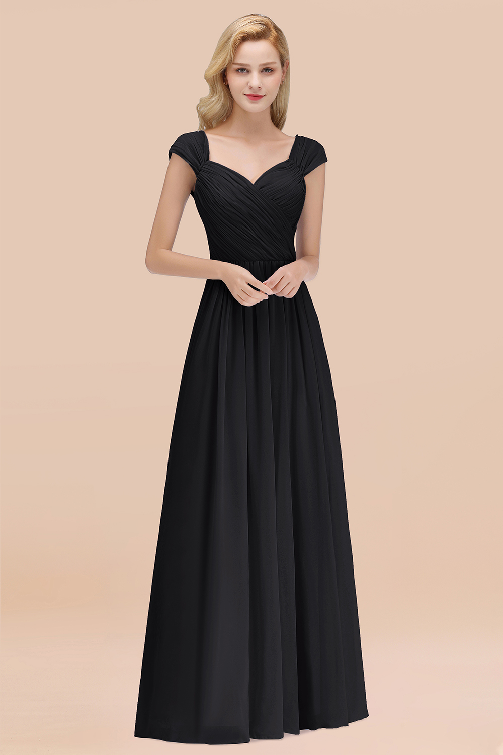 BMbridal Modest Chiffon Sweetheart Sleeveless Affordable Bridesmaid Dresses with Ruffles-BMbridal