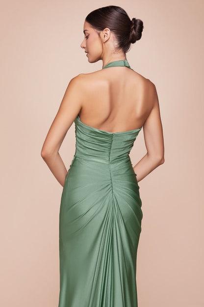 Halter Sleeveless Split Mermaid Long Prom Dress With Pleated