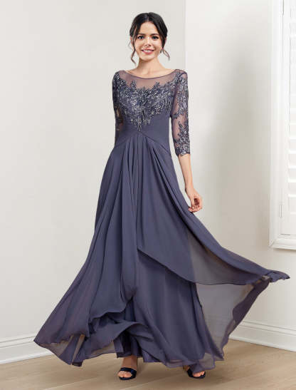 Floor-Length Mother of the Bride Dresses with A-Line and Princess Scoop Necklines