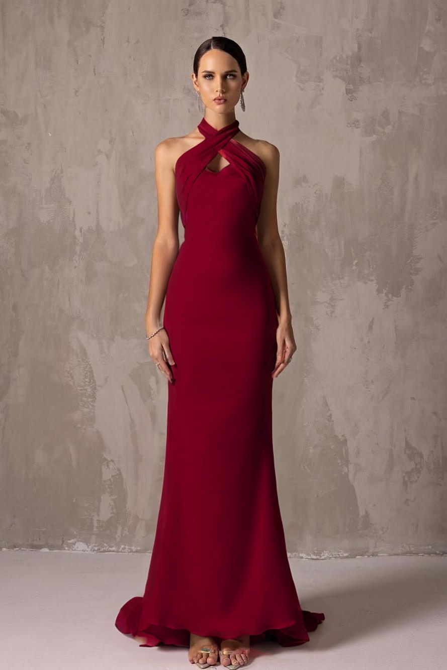 Charming Halter Sleeveless Long Mermaid Prom Dress With Pleated