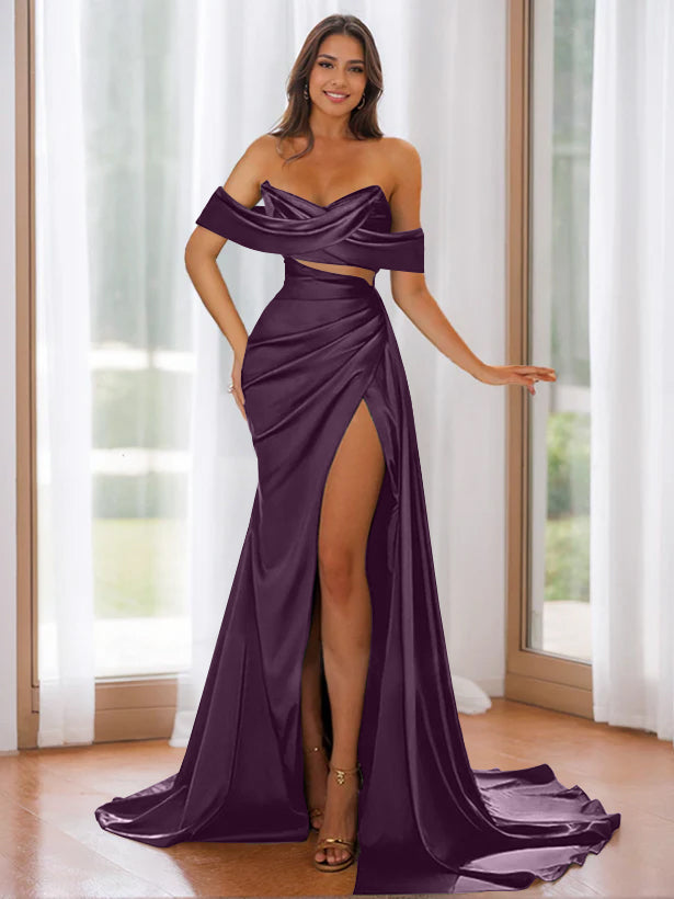 Off-the-Shoulder Strapless Evening Dresses with Sweep Train