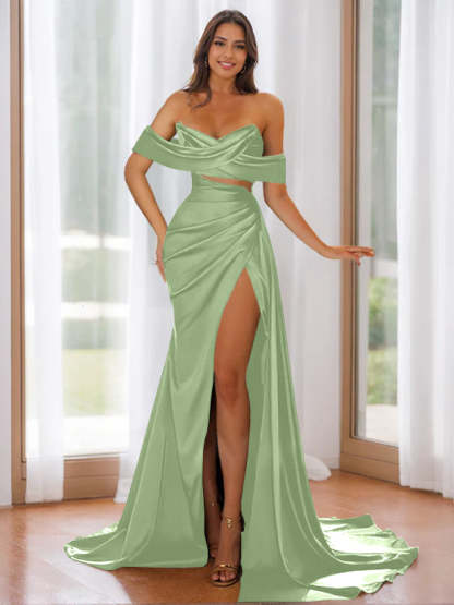 Off-the-Shoulder Strapless Evening Dresses with Sweep Train