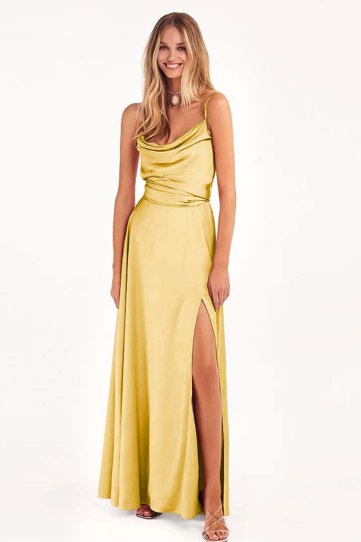 Spaghetti Strap Sleeveless Pleated Long Prom Dress With Split