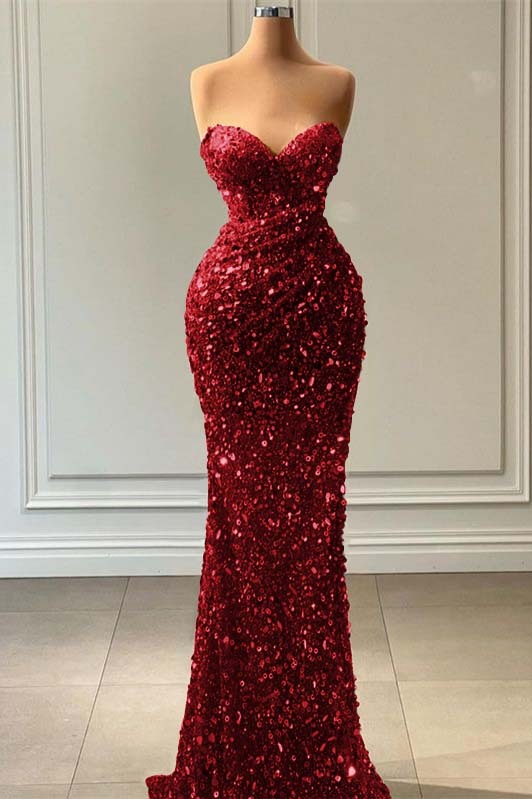 Blue Sleeveless Mermaid Sequins Prom Dress Sweetheart With Pleated