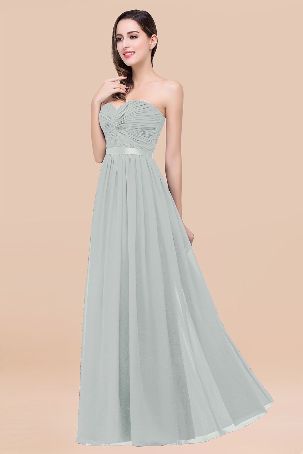 BMbridal Affordable Sweetheart Ruffle Navy Chiffon Bridesmaid Dress With Ribbon-BMbridal