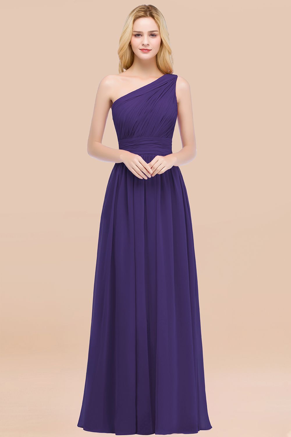 BMbridal Chic One-shoulder Sleeveless Burgundy Chiffon Bridesmaid Dresses Online-BMbridal