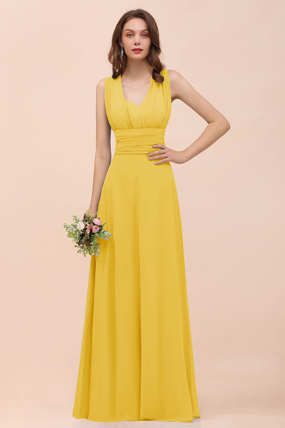 BMbridal New Arrival Dusty Blue Ruched Long Convertible Bridesmaid Dresses-BMbridal
