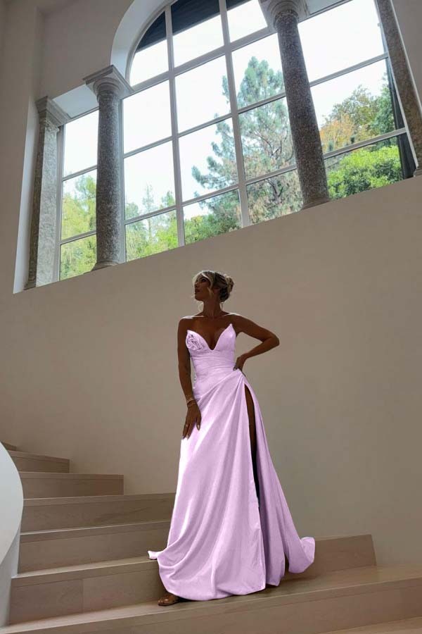 Strapless Sleeveless Long Mermaid Prom Dress With Split Pleated