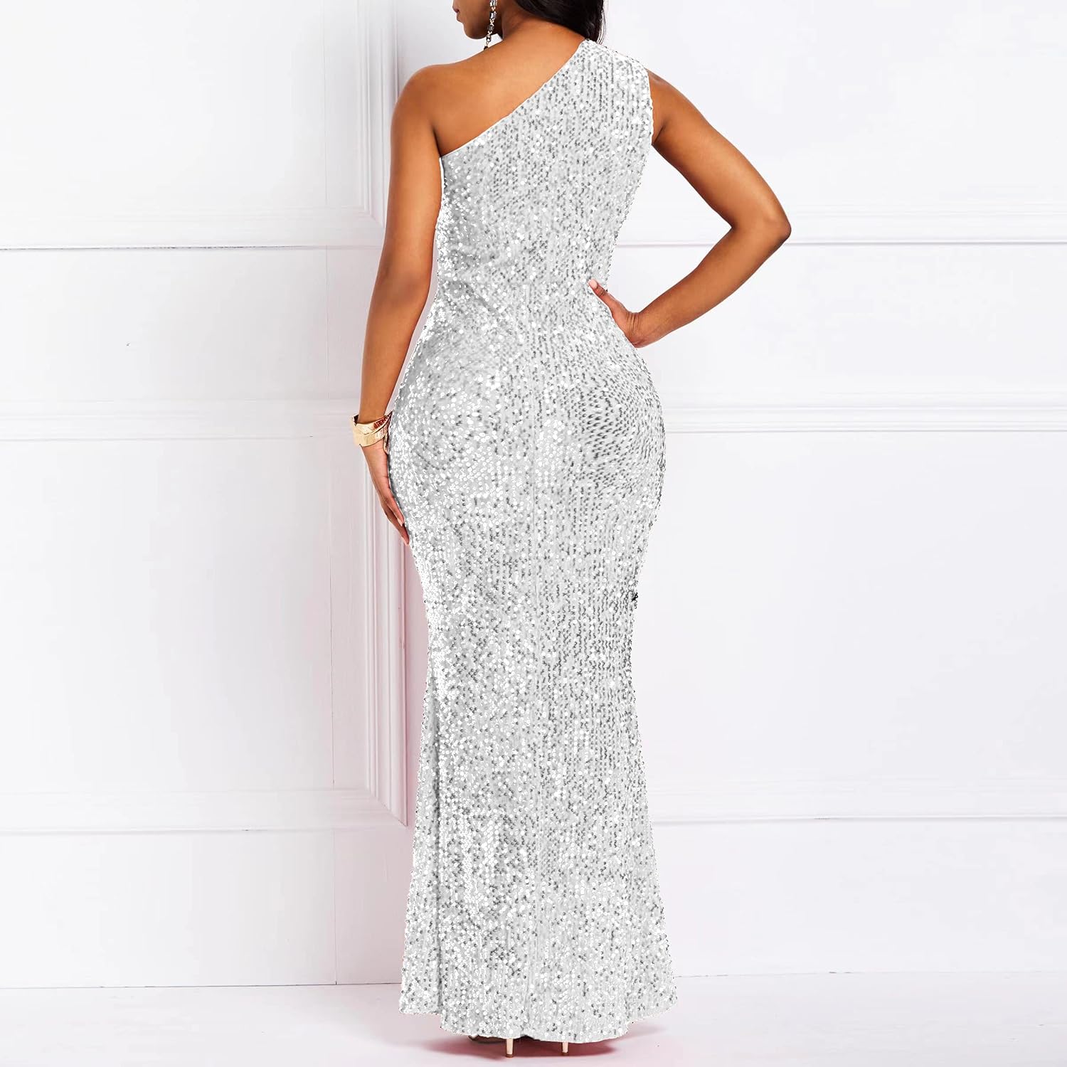 Sequins Fashion Sleeveless Oblique Collar Mermaid Women's Maxi Dress Bodycon Dress Party Dress-BMbridal.UK