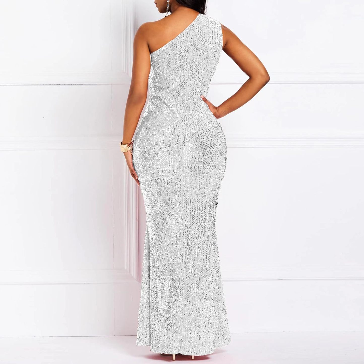 Sequins Fashion Sleeveless Oblique Collar Mermaid Women's Maxi Dress Bodycon Dress Party Dress-BMbridal.UK