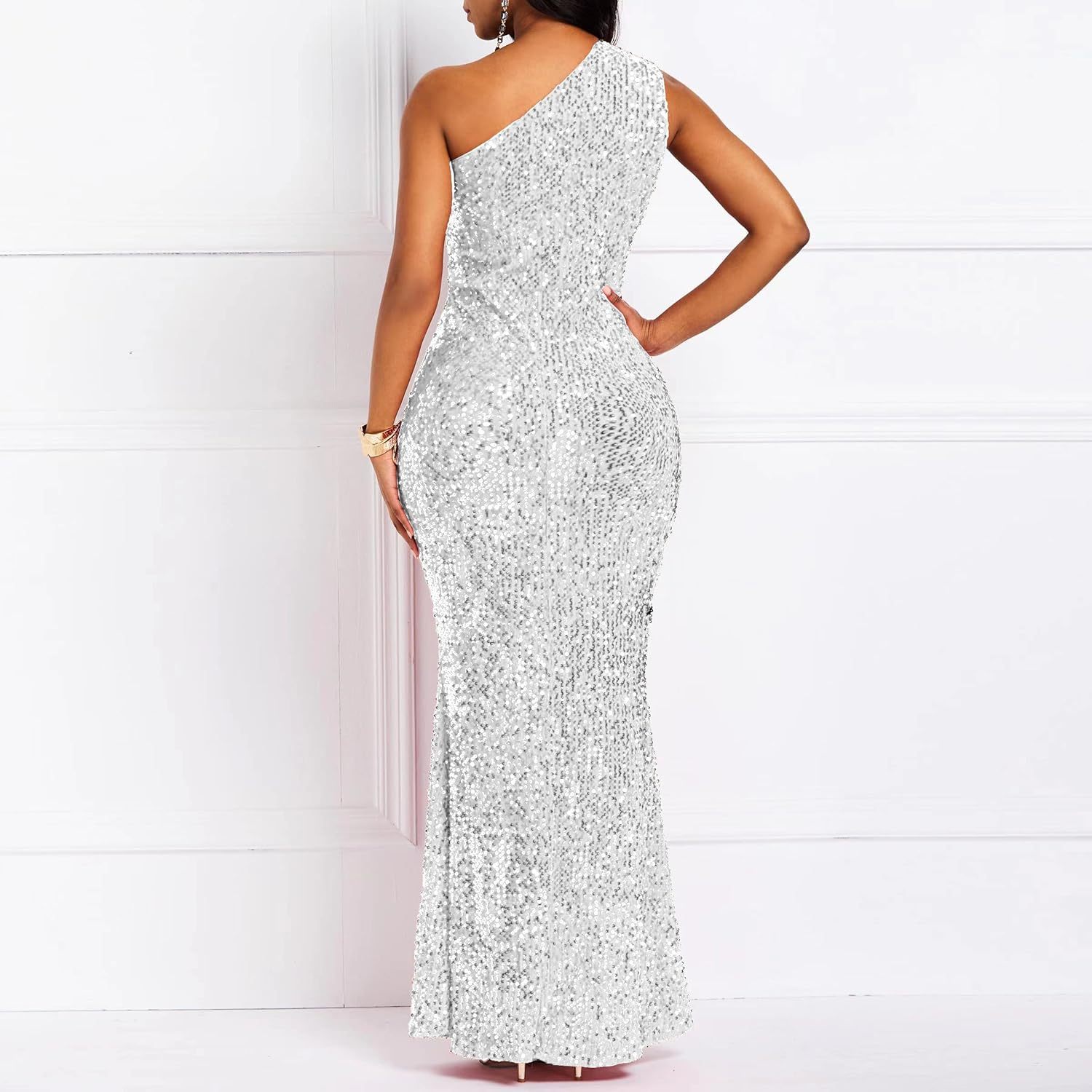 Sequins Fashion Sleeveless Oblique Collar Mermaid Women's Maxi Dress Bodycon Dress Party Dress-BMbridal.UK