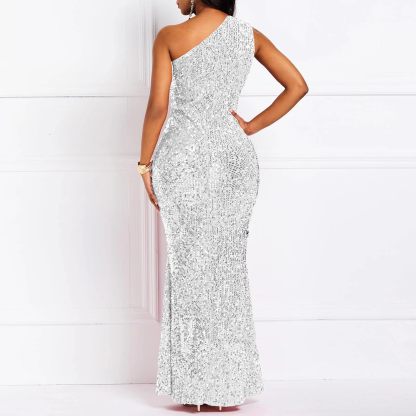 Sequins Fashion Sleeveless Oblique Collar Mermaid Women's Maxi Dress Bodycon Dress Party Dress-BMbridal.UK