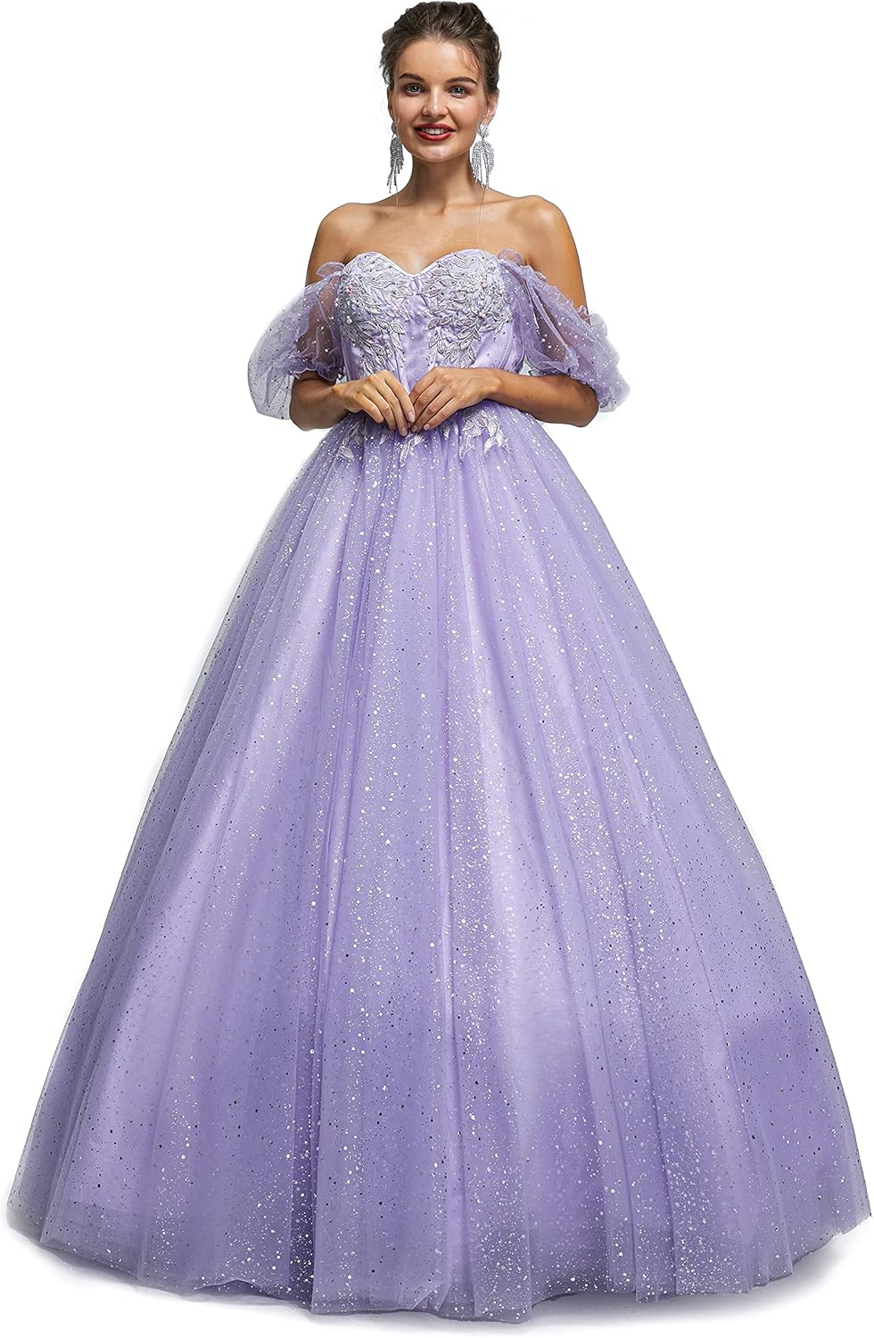 BMbride Women's Beading Sweetheart Ball Gown Tulle Layed Long Quinceanera Dress-BMbridal.UK