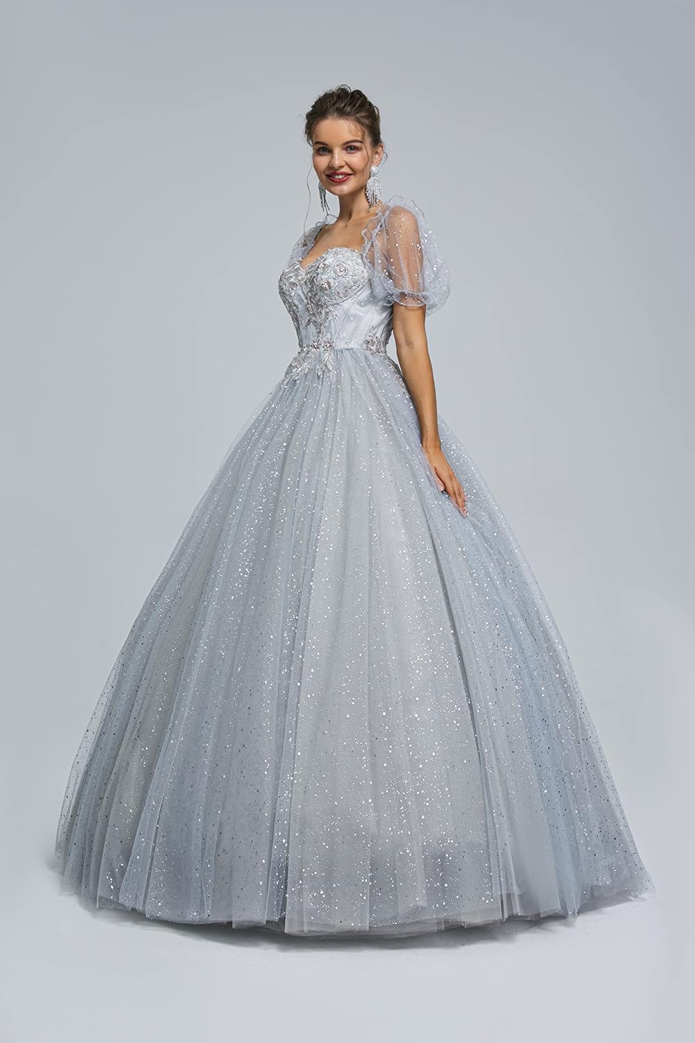 BMbride Women's Beading Sweetheart Ball Gown Tulle Layed Long Quinceanera Dress-BMbridal.UK