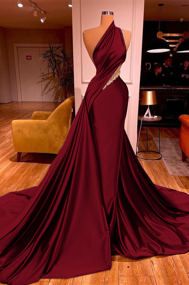 Chic Sleeveless Long Beadings Mermaid Prom Dress One Shoulder With Ruffles