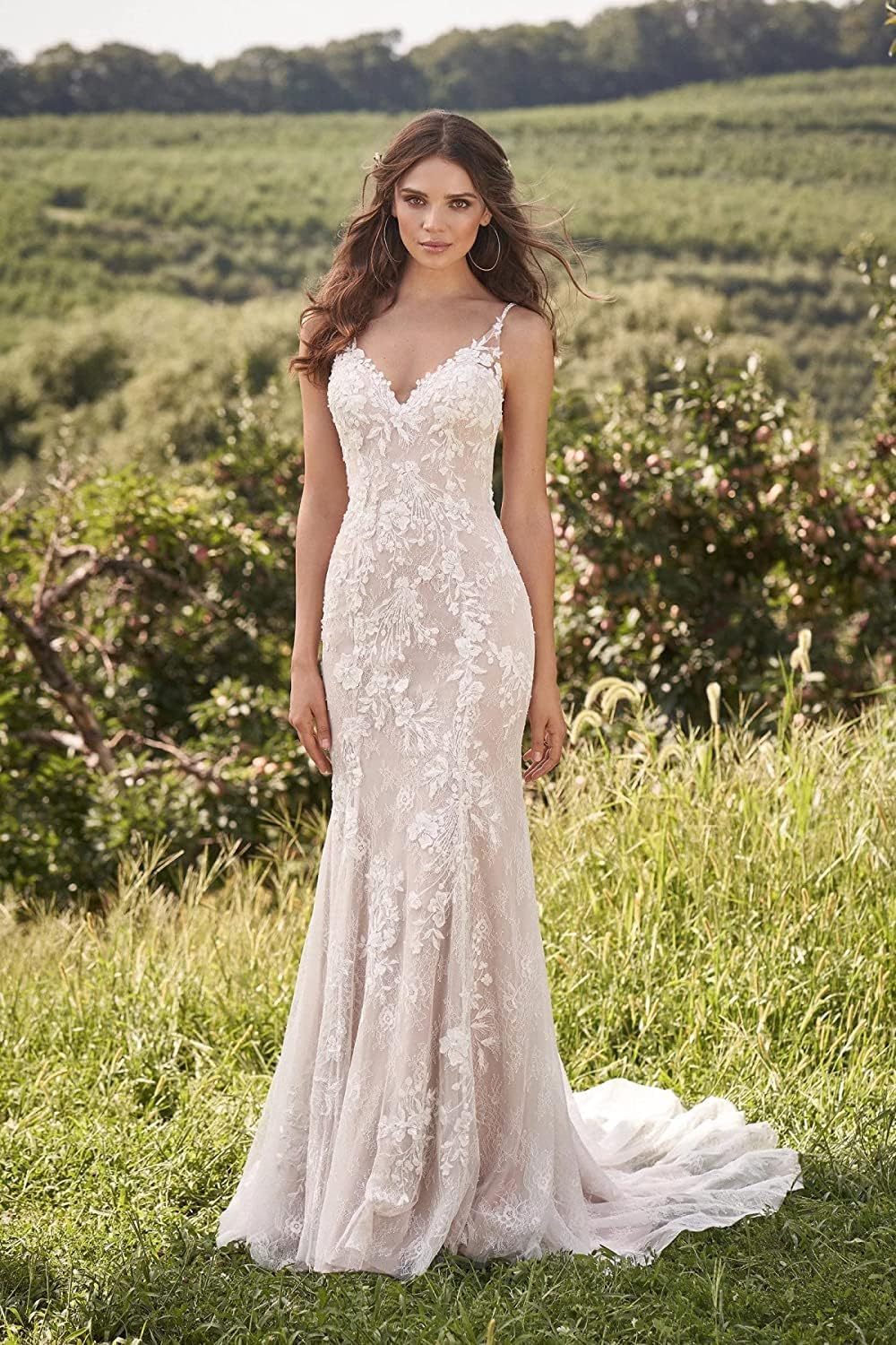 Loyeloy Women's Wedding Dresses for Bride 2025 Sexy V Neck Slit Lace Bridal Wedding Gowns for Bride YJ010-BMbridal.UK