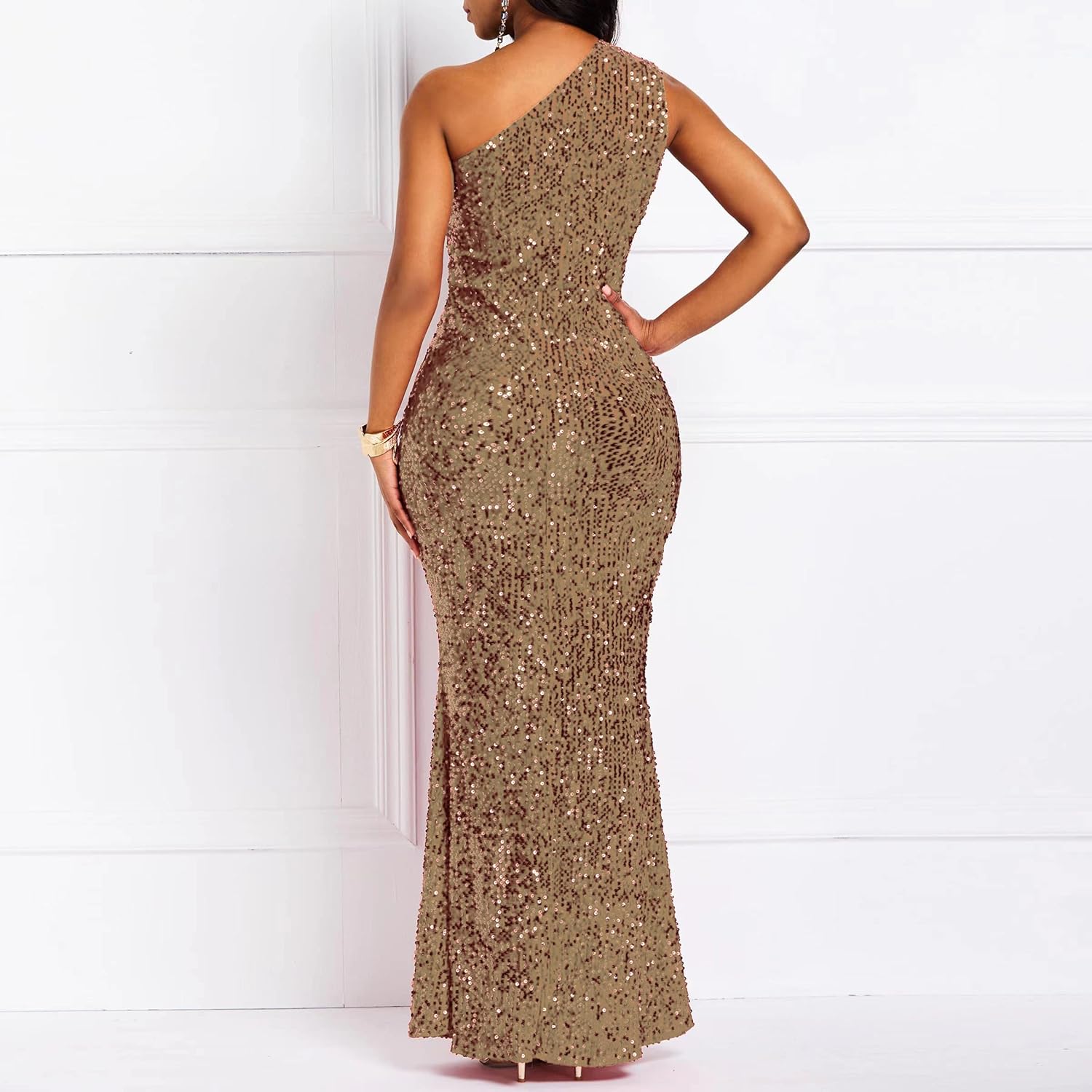 Sequins Fashion Sleeveless Oblique Collar Mermaid Women's Maxi Dress Bodycon Dress Party Dress-BMbridal.UK