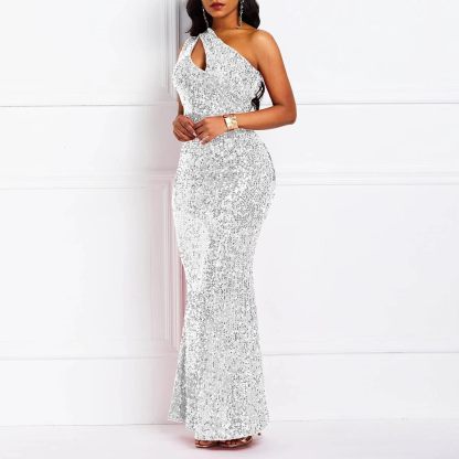 Sequins Fashion Sleeveless Oblique Collar Mermaid Women's Maxi Dress Bodycon Dress Party Dress-BMbridal.UK