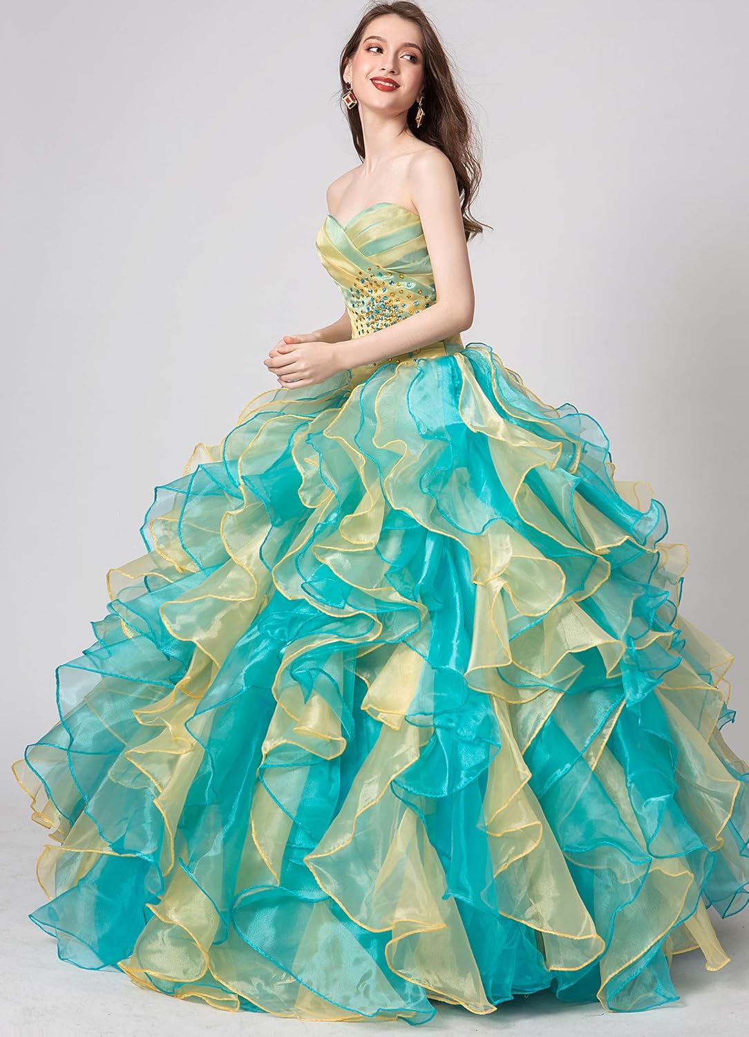 BMbride Women's Beading Sweetheart Ball Gown Tulle Layed Long Quinceanera Dress-BMbridal.UK