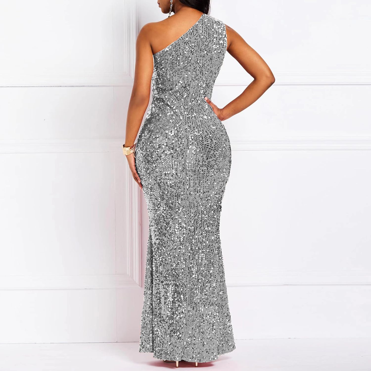 Sequins Fashion Sleeveless Oblique Collar Mermaid Women's Maxi Dress Bodycon Dress Party Dress-BMbridal.UK