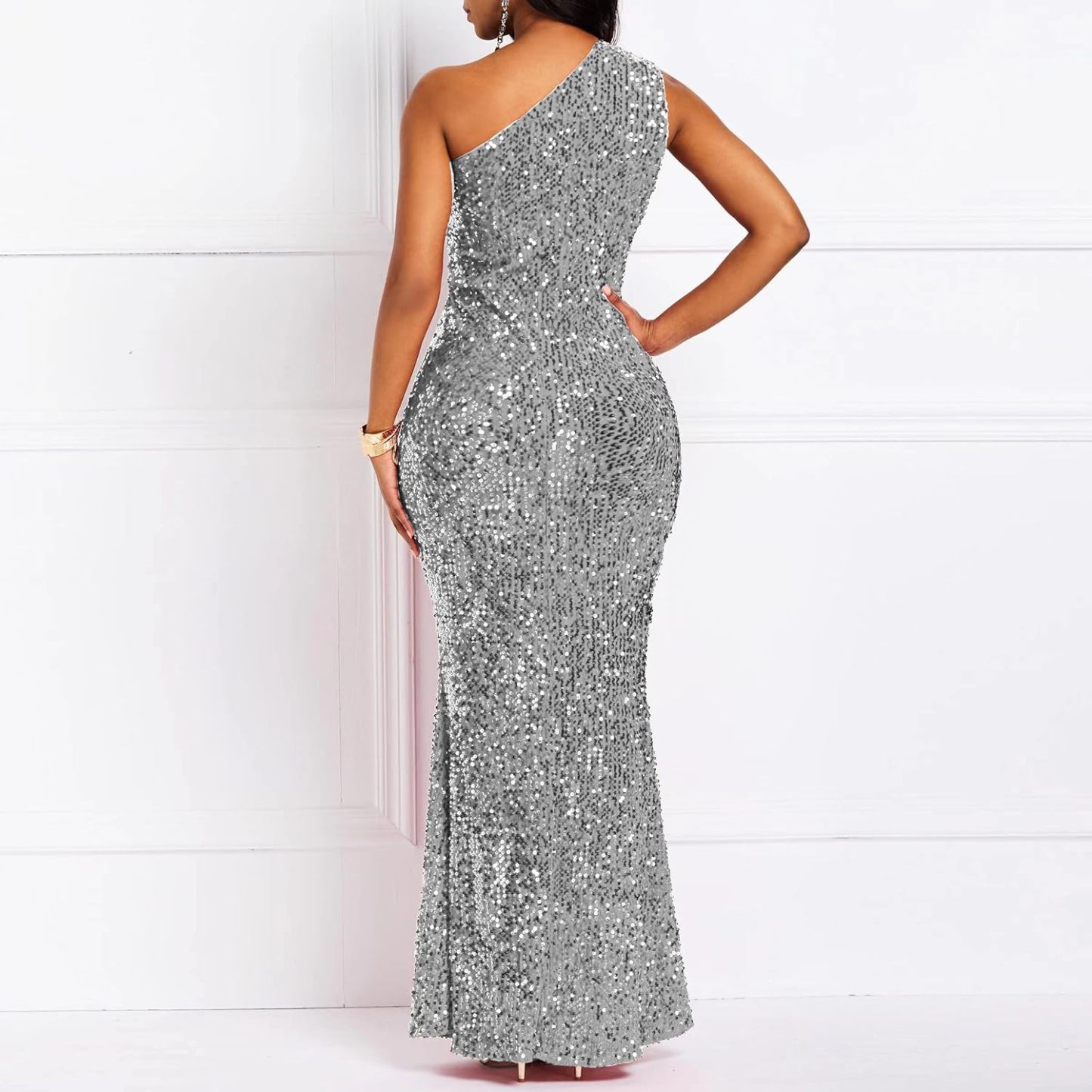 Sequins Fashion Sleeveless Oblique Collar Mermaid Women's Maxi Dress Bodycon Dress Party Dress-BMbridal.UK