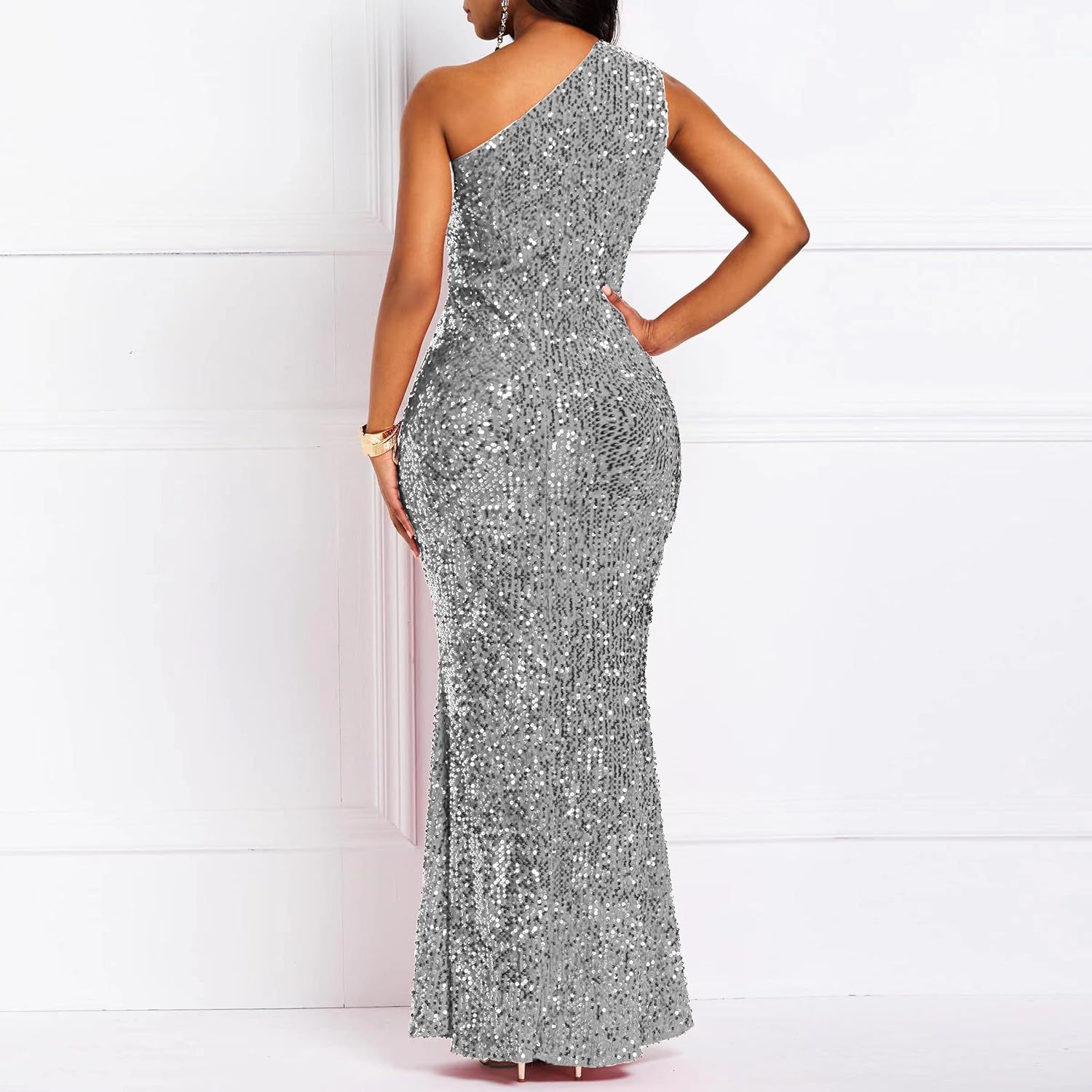 Sequins Fashion Sleeveless Oblique Collar Mermaid Women's Maxi Dress Bodycon Dress Party Dress-BMbridal.UK
