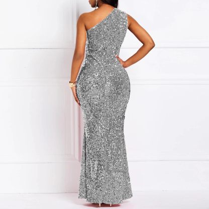 Sequins Fashion Sleeveless Oblique Collar Mermaid Women's Maxi Dress Bodycon Dress Party Dress-BMbridal.UK