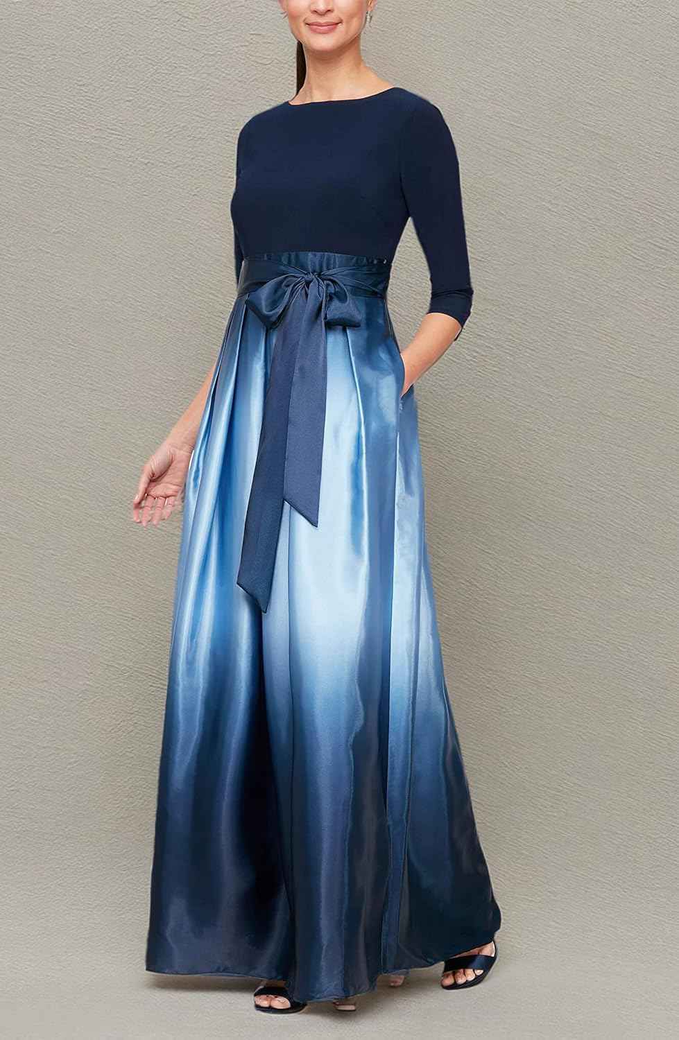 Women's Long Satin Mother of The Bride Dress with Pockets, Formal Party Gown (Petite and Regular Sizes)-BMbridal.UK