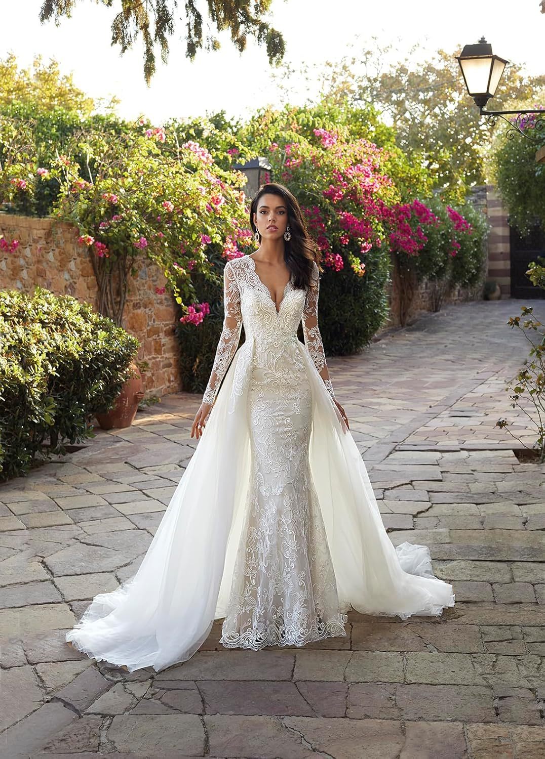 Loyeloy Women's Wedding Dresses for Bride 2025 Sexy V Neck Slit Lace Bridal Wedding Gowns for Bride YJ010-BMbridal.UK