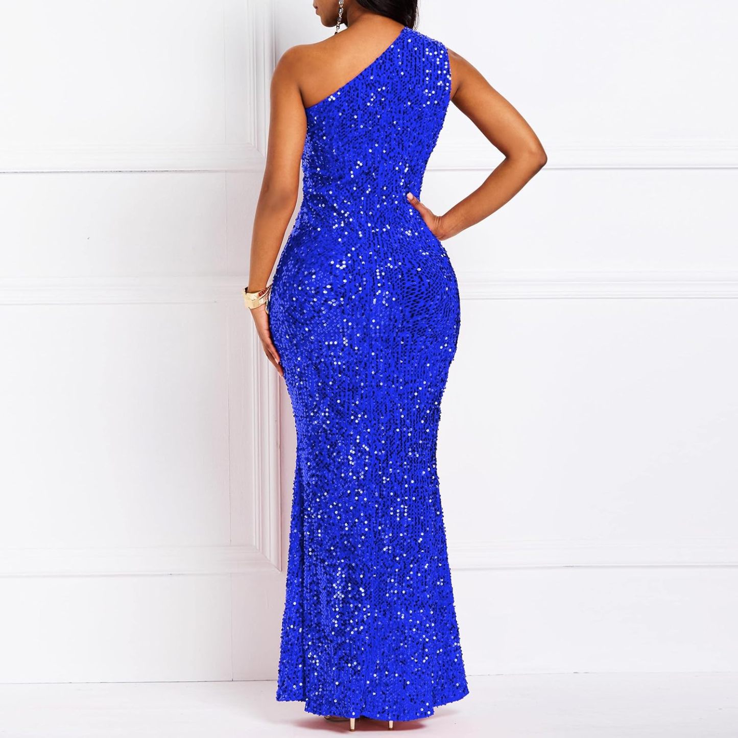 Sequins Fashion Sleeveless Oblique Collar Mermaid Women's Maxi Dress Bodycon Dress Party Dress-BMbridal.UK