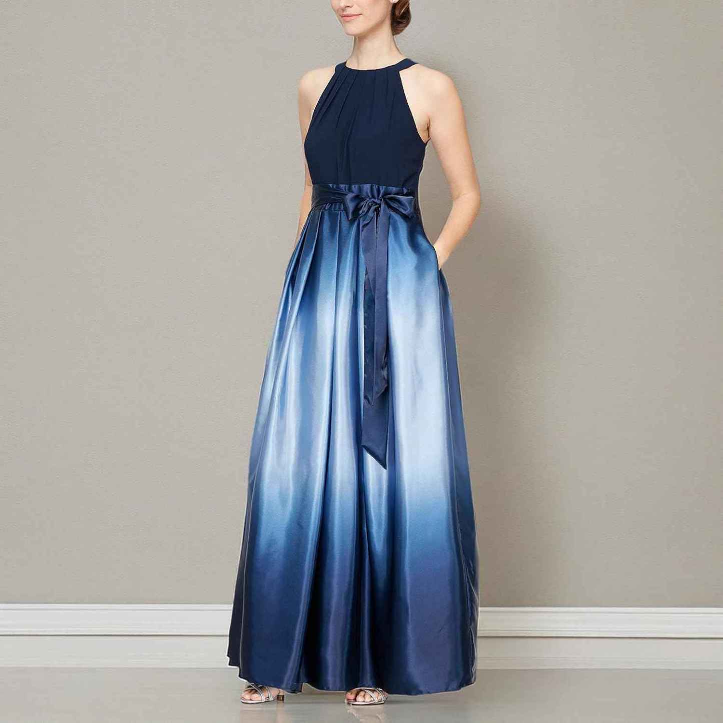 Women's Long Satin Mother of The Bride Dress with Pockets, Formal Party Gown (Petite and Regular Sizes)-BMbridal.UK