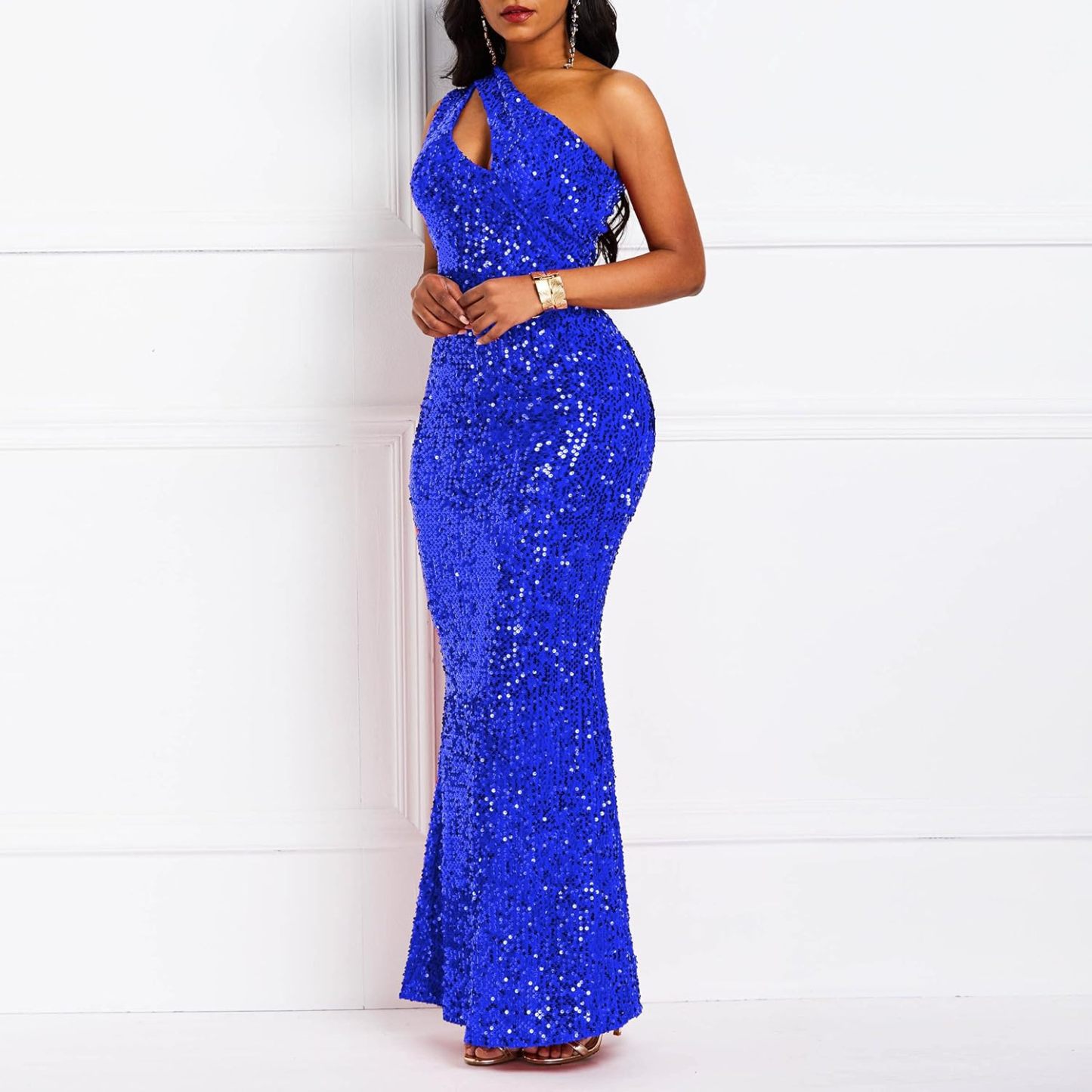 Sequins Fashion Sleeveless Oblique Collar Mermaid Women's Maxi Dress Bodycon Dress Party Dress-BMbridal.UK