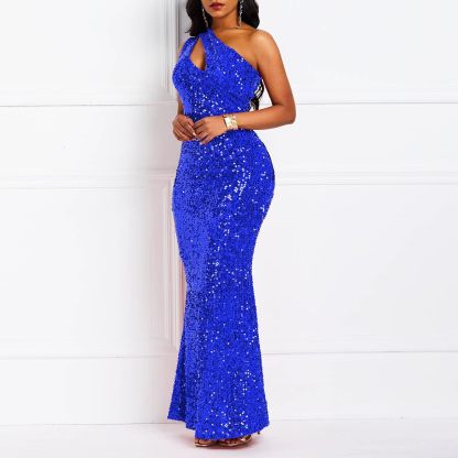 Sequins Fashion Sleeveless Oblique Collar Mermaid Women's Maxi Dress Bodycon Dress Party Dress-BMbridal.UK