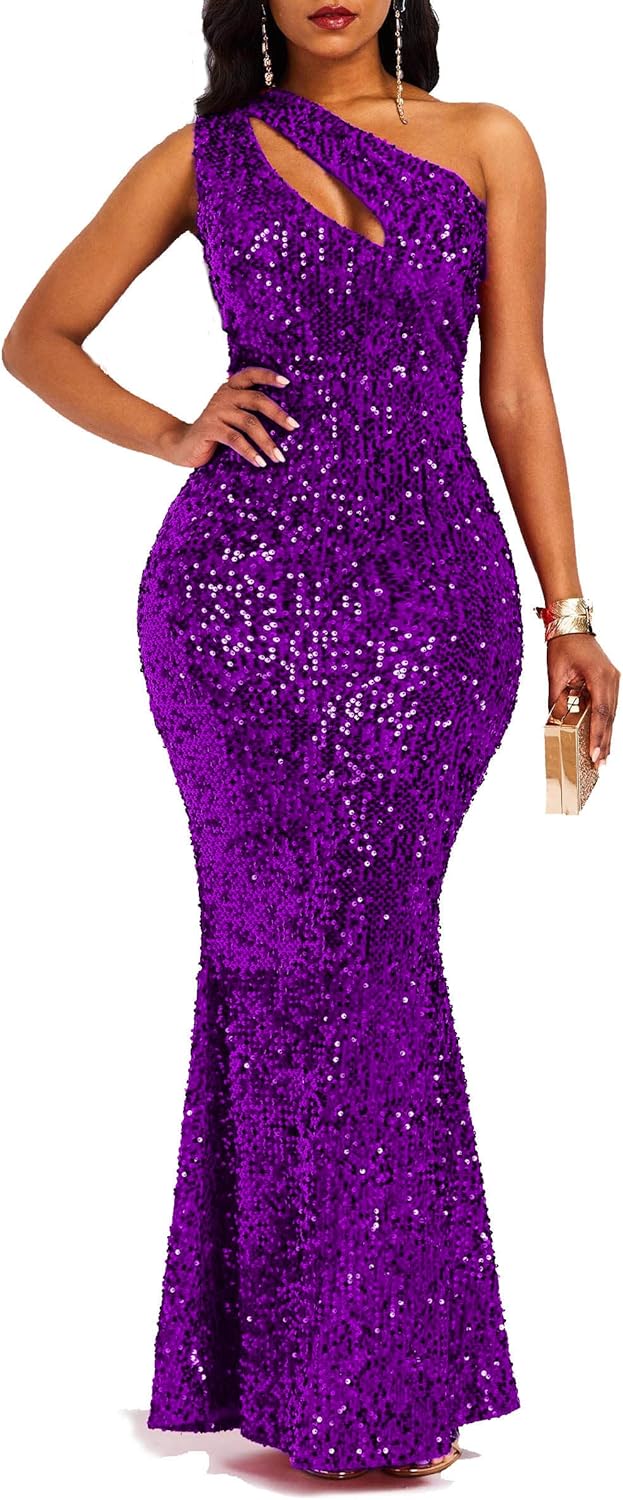 Sequins Fashion Sleeveless Oblique Collar Mermaid Women's Maxi Dress Bodycon Dress Party Dress-BMbridal.UK