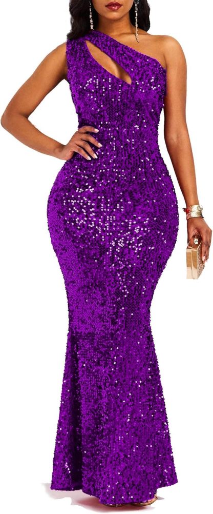 Sequins Fashion Sleeveless Oblique Collar Mermaid Women's Maxi Dress Bodycon Dress Party Dress-BMbridal.UK