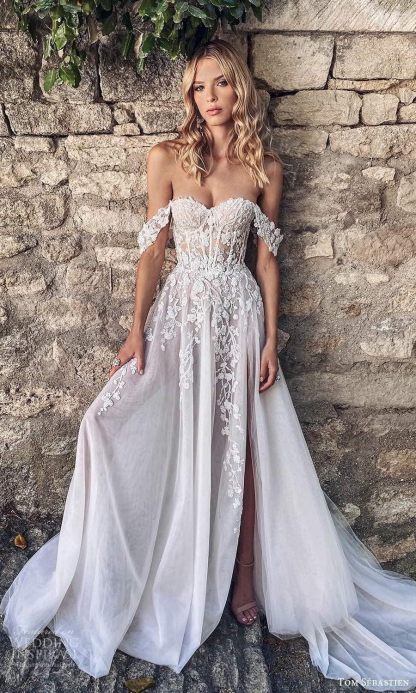 Women's Beach Spaghetti Strap Wedding Dresses for Bride 2025 Boho Long Lace Bridal Gowns for Wedding-BMbridal.UK