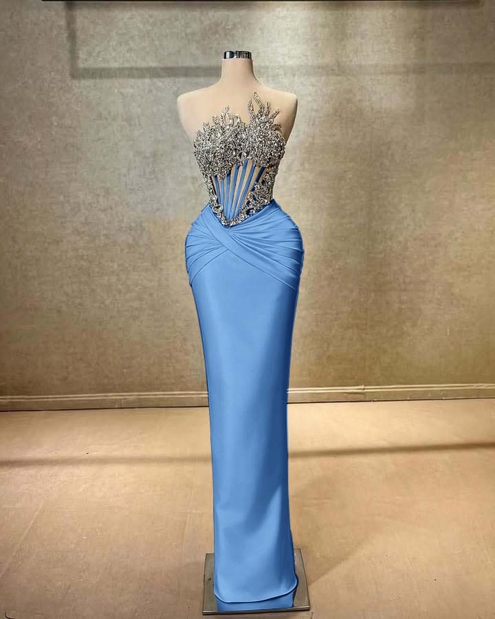 Strapless Sleeveless Long Mermaid Prom Dress With Beading Pleated