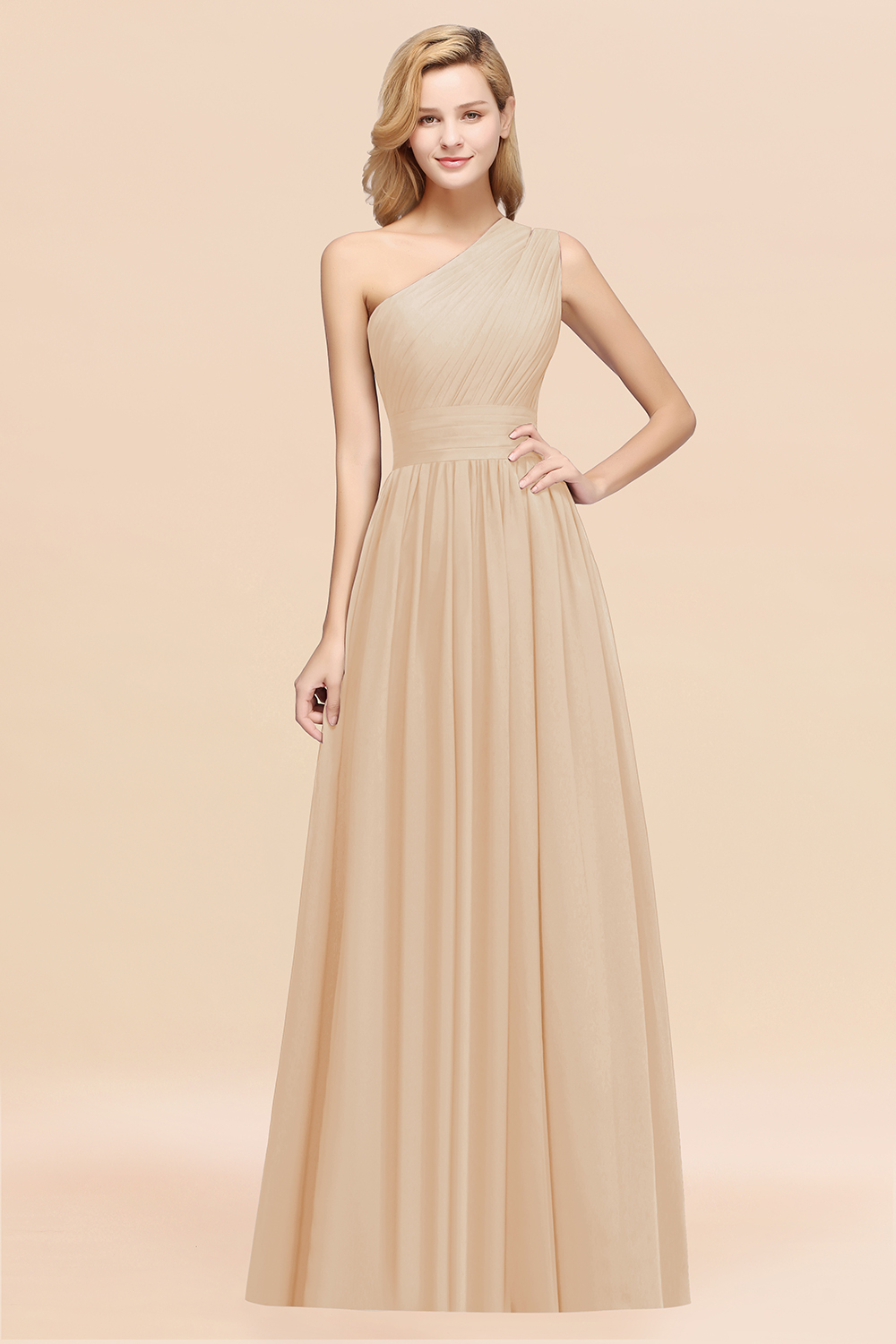BMbridal Stylish One-shoulder Sleeveless Long Junior Bridesmaid Dresses Affordable-BMbridal