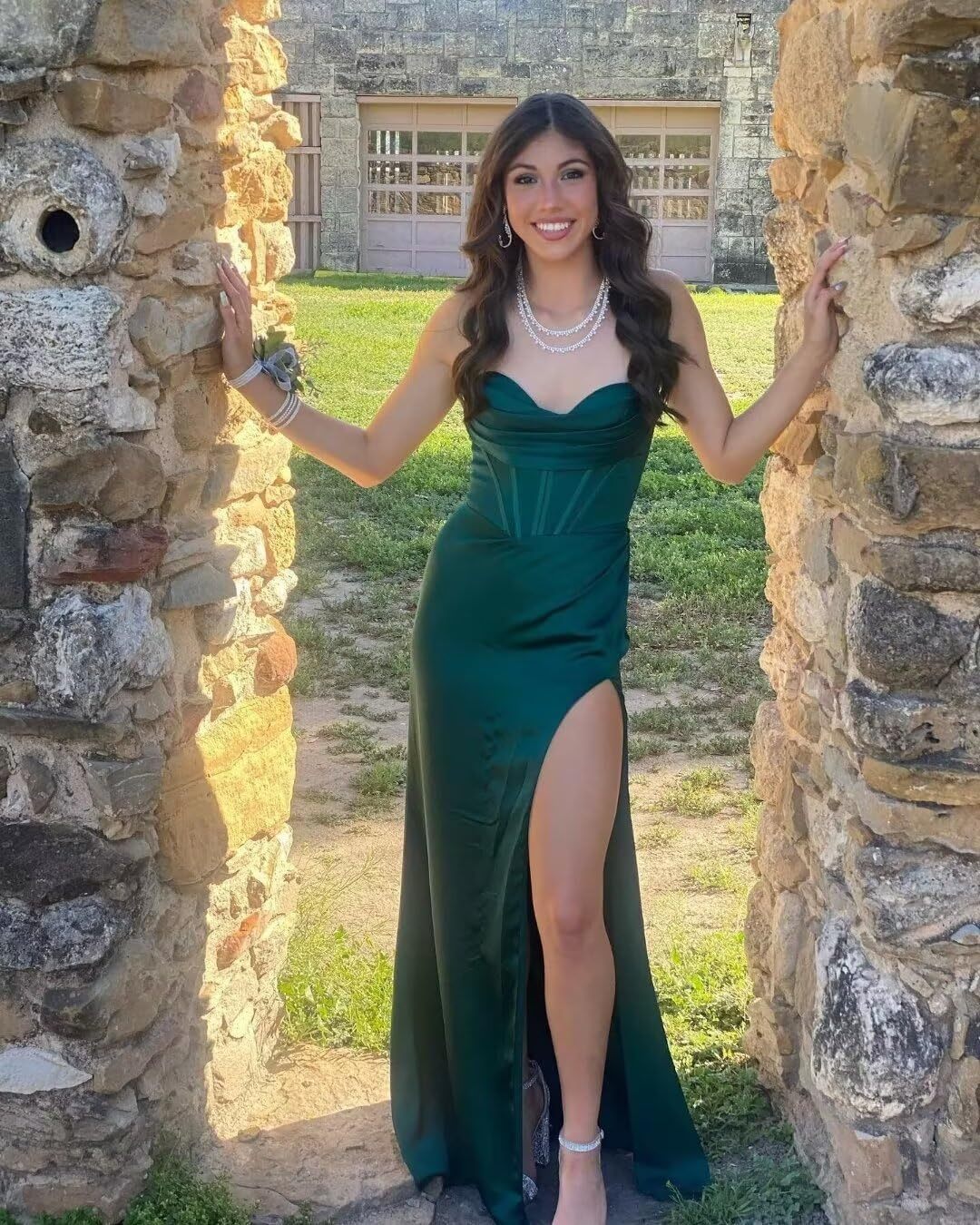 Satin Prom Dresses for Women Long 2025 Spaghetti Straps Mermaid Formal Evening Party Gown with Slit-BMbridal.UK